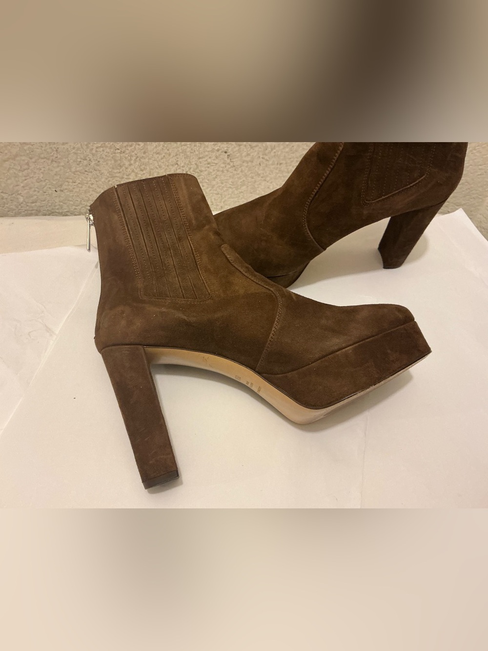 Inez Brown Suede Platform Ankle Boots - Women's Block Heel Booties size 8.5M